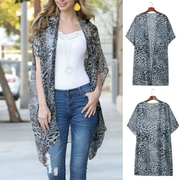 GRAY LEOPARD PRINT KIMONO - Picture 3 of 8